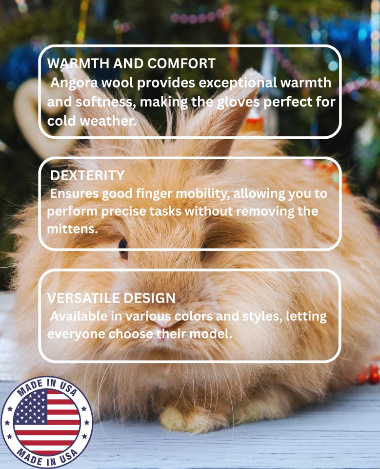 Mitones de punto 100 % angora para mujer hechos en EE. UU. Foto 4 de 4