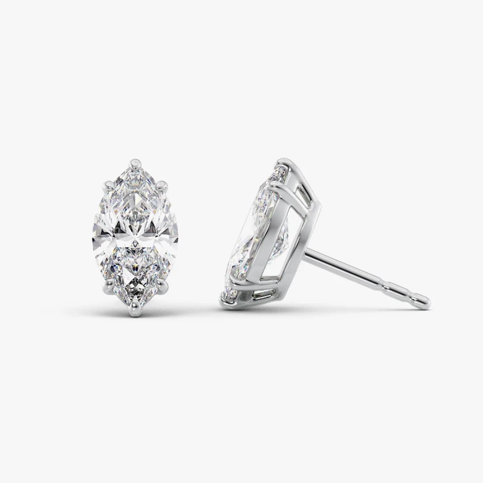 Diamond Wedding Earring Lab Grown Marquise 2.00 Ct IGI 14k White Gold Certified - Image 2 of 4