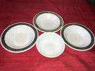 4pc VTG PYREX 707 708 Tableware EBONY FLEUR DE LIS  4¾" 6½" Soup Cereal BOWL SET