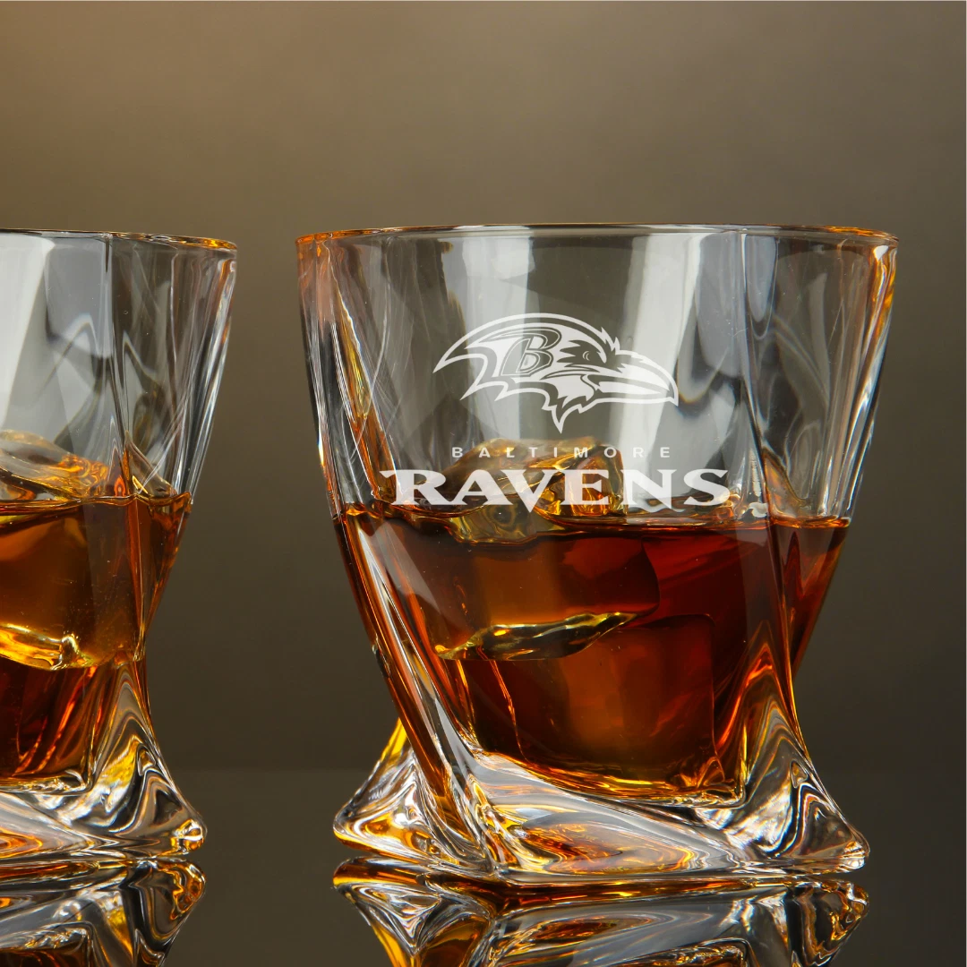 Engraved Baltimore Ravens Whiskey Glass – Twisted Rocks Glass