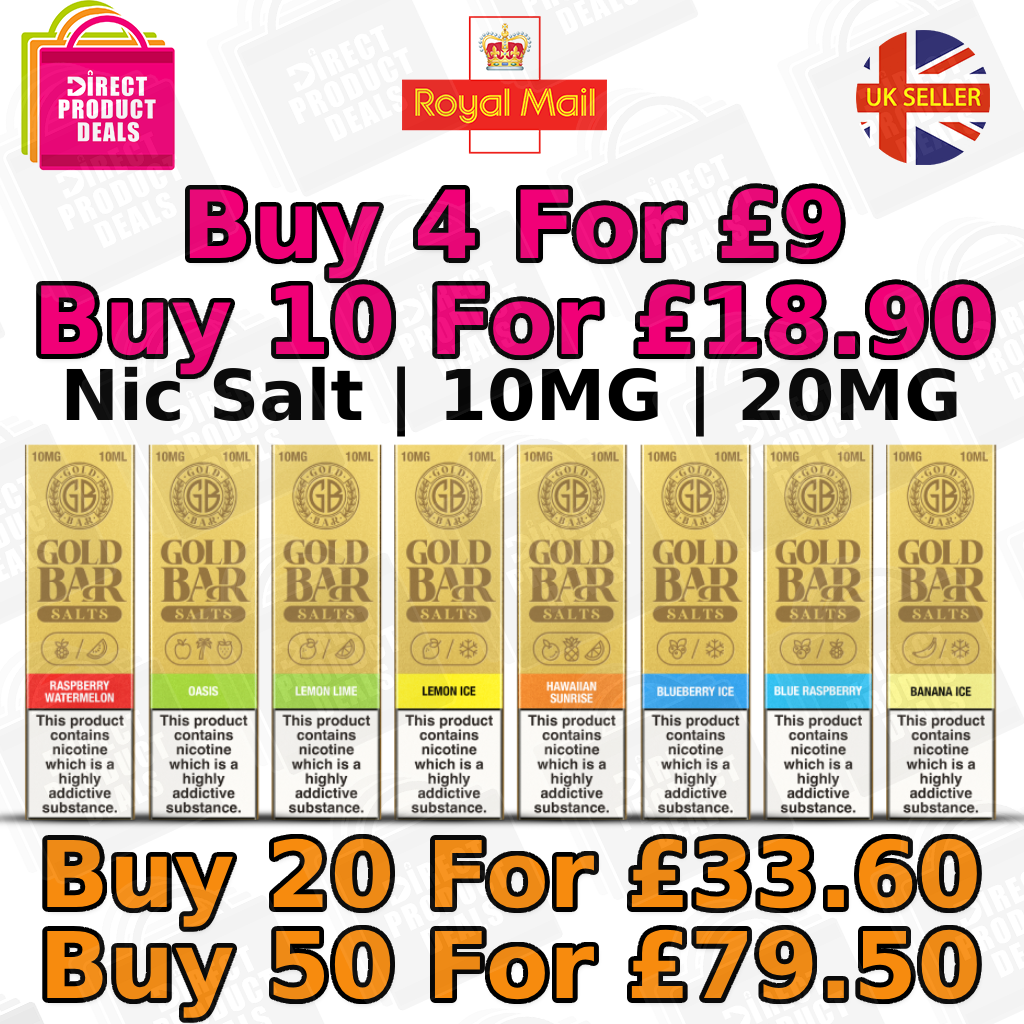 Gold Bar Nic Salts | 10ml | E Liquid | 10mg | 20mg | Vape Juice | 50/50 | VG/PG | eBay UK Gold Bar Nic Salts | 10ml | E Liquid | 10mg | 20mg | Vape Juice | 50/50 | VG/PG | eBay UK
