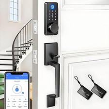 Smart Keyless Entry Door Lock Set w/Front Door Handle, 0.1s Fingerprint Biome...