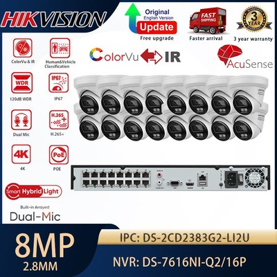 Hikvision 16CH CCTV System Acusense 4K 8MP Dual Light Audio 2.0 IP Camera Lot