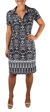 Womens V Neck Sheath Shift Dress Multi Pattern Cap Sleeve Grey Large