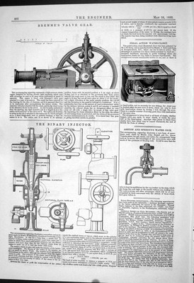 Alter 1882 Bremme Ventilgetriebe Pedal Aktion Wasser-Schrank Binär Injektor viktorianisch