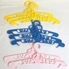 Set of 8 Vintage Plastic Nursery Baby Clothes Hangers, Yellow Blue Pink, Animals