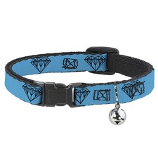 Cat Collar Breakaway with Bell Diamond Sketch Turquoise/Black NARROW Fits 8.5-12