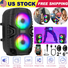 Portable Dual 6" Bluetooth Party Speaker with LED Lights Rechargeable Battery US