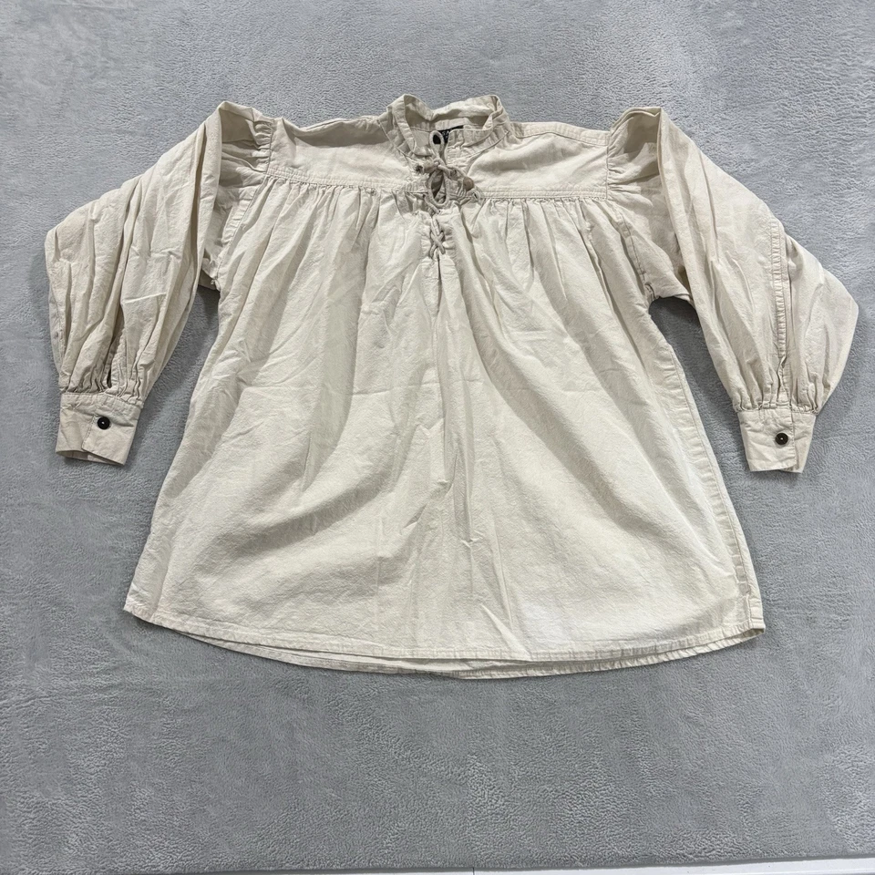 SAY Bohemian Blouse Women XL Beige Colonial Shirt Vintage Boho - Image 2 of 4