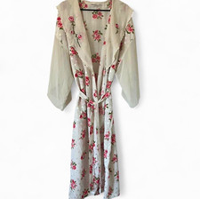 Val Mode Lingerie Floral Robe White/Pink XL Tie Belt V-Neck Ruffle