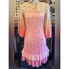 Palms Away Lace Ombré Pink Ruffle Dress Women’s Large Romantic Whimsical Floral