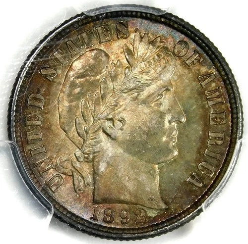 🇺🇸🪩🍁🌏🥰PCGS MS64 1892 BARBER DIME