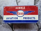 VINTAGE ESSO AVIATION PRODUCTS HUMBLE PORCELAIN ENAMEL GAS PUMP SIGN 10"×5"