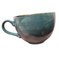 Steelite International Teal Blue Ceramic, Low Bowl Retro Coffee/Tea Cup Mug