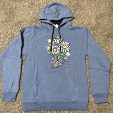 NEW Blue Women  s  Have a Nice Daisy  Flower Hoodie Sweatshirt Sz S