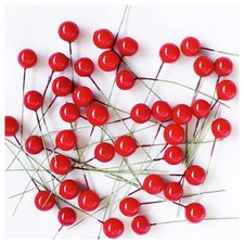 100pcs Artificial Berries Vivid Red Holly Berry Cherry with Stem 12mm Christmas