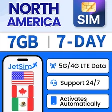 USA Canada Mexico SIM Card - 7GB High-Speed, 7 Day JetSim/Travel SIM