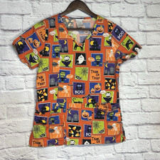 Scrubstar Women's Halloween Theme Scrub Top Size XS Cotton Short Sleeve Orange