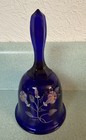 Vintage Fenton Glass Bell Cobalt Blue Morning Glory Signed Artist Hart Label Art — photo 1