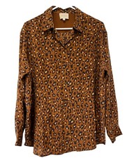 Sezane Max Shirt 38 US 6 Silk Leopard Print Button Down Overdyed Camel Blouse