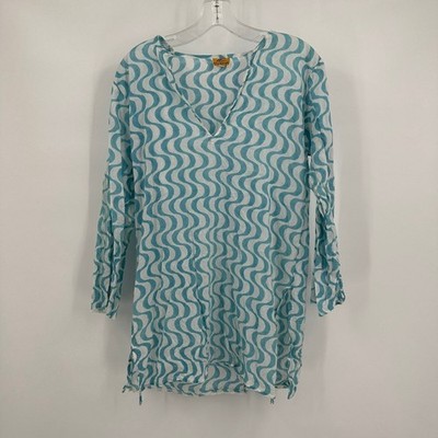 Roberta Roller Rabbit Women Boho Tunic Top Size M Wave Print Resort Coastal Chic