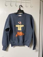 Vintage Pumpkin Scarecrow Sweatshirt Crewneck Pullover. Hand Appliqu d.