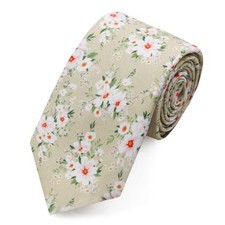 Floral Ties for Men Flower Pattern Mens Ties 2.8" White Cream Light Brown Pink