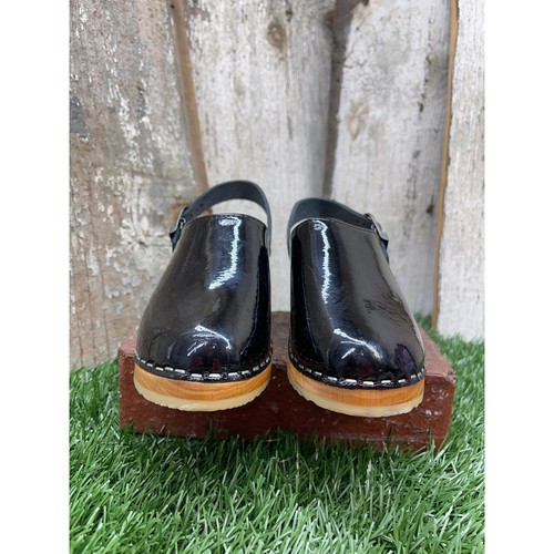 Hanna Andersson Black Patent Leather Wedge Clog Sandals EU30 Kids 12.5 - Picture 4 of 9