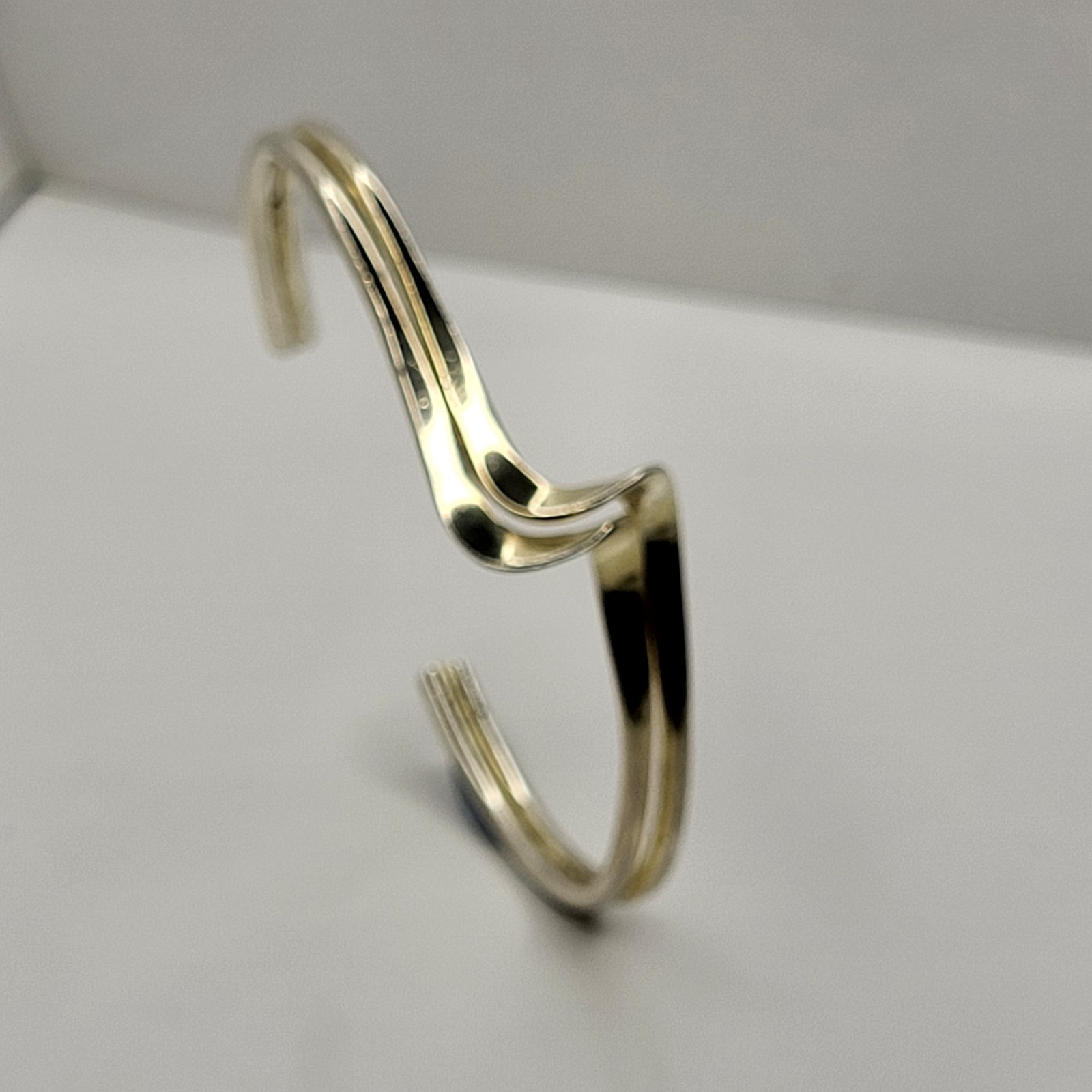 Solid Sterling Silver Double Wave Cuff Bangle Hal… - image 2
