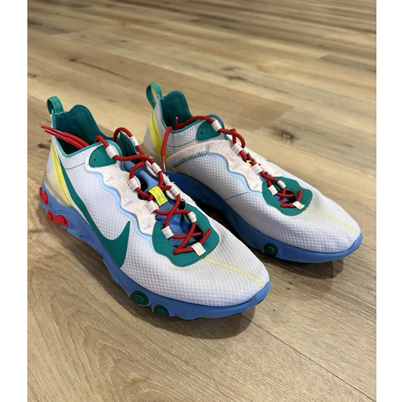 Nike React Element 55 Colorblock White Green Red Men's Lightweight Mesh Sneakers