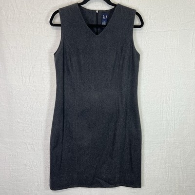 VTG GAP Shift Dress Women 14 Gray Wool Blend Dark Academia Office Layering Basic