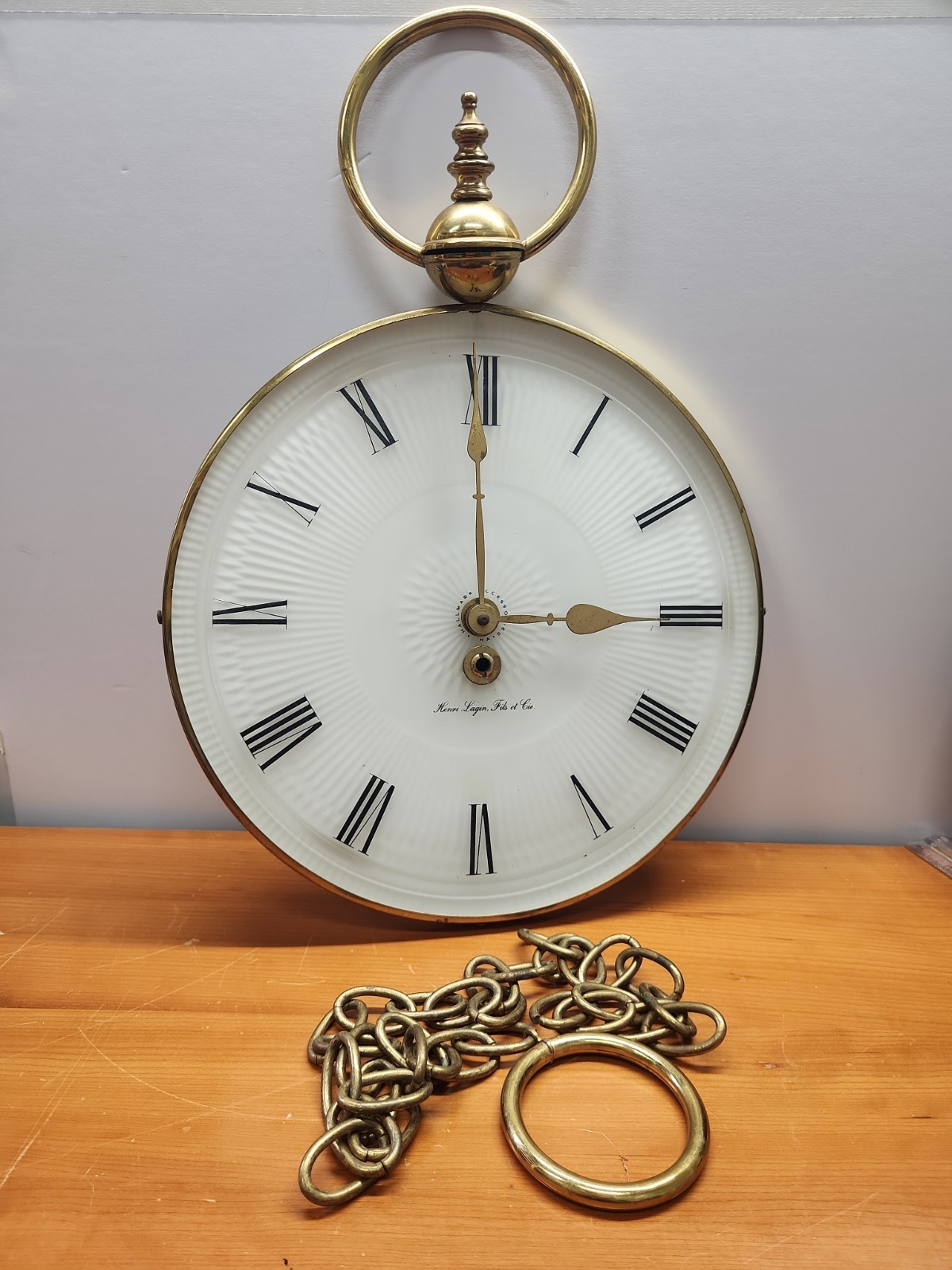 Vintage MCM Hallmark Henri Lagin Fils Large Pocket Watch Wall Clock Wind Up