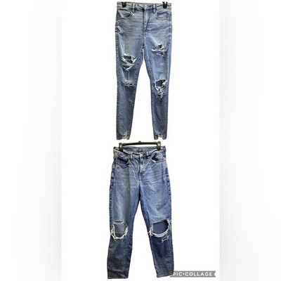 American Eagle Outfitters Size 8 Light Blue & Blue Distressed Jeans, Preloved