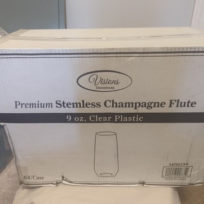 64 Pack Plastic Champagne Flutes 9 Oz, Crystal Clear Stemless Toasting Glasses 