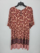 Knox Rose Dress Womens Large Colorful Floral 3/4 Sleeve Border Print Boho Flowy