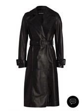Nwt Maximilian Women Black Leather Trench Coat Size Small