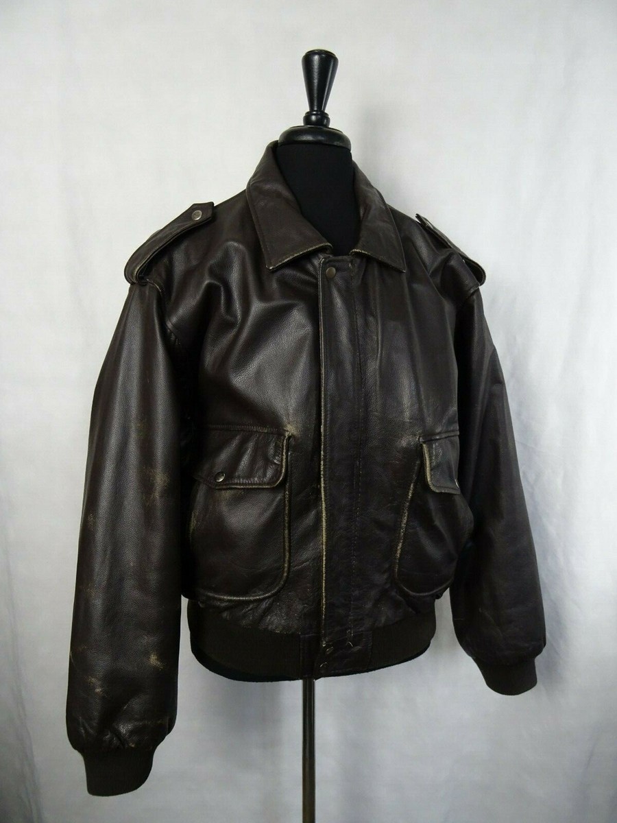 Men's Vintage Leather Flight Bomber Jacket 46R (XL) | eBay