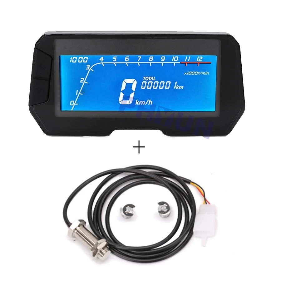 DC 12V Blue LCD Motorcycle Speedometer Odometer Tachometer with Sensor Cable - Image 4 of 4