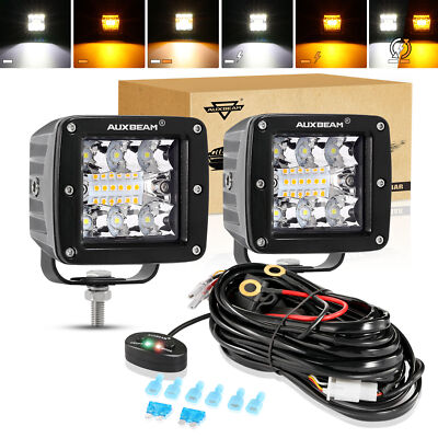 2pcs AUXBEAM 3'' Inch LED Cube Pods Work Light Strobe Amber White Spot Offroad
