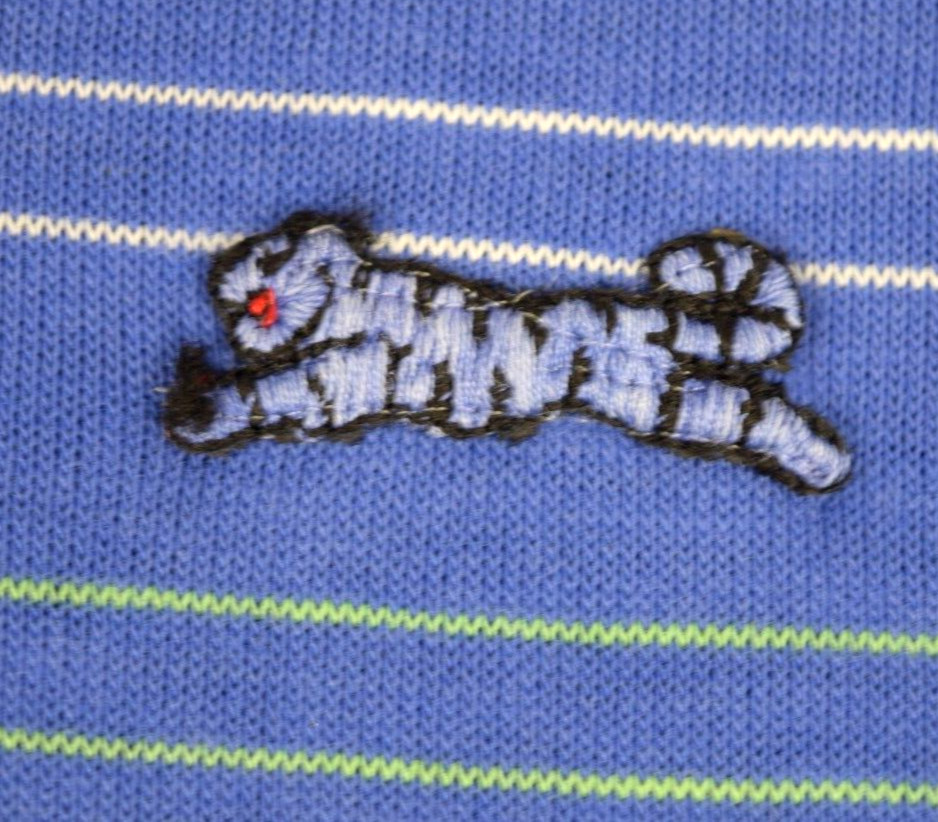 VTG Le TIGRE Shirt Size XS/S 80s Blue Stripe polo Lavender Tiger Cobain Special