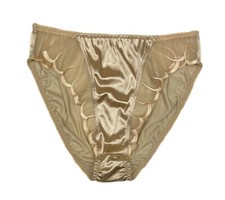 High Leg Satin Panty with Mesh Accents Beige M