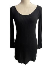 Reformation Jeans Black Rosario Knit Ribbed Mini Dress Long Sleeve Size Small