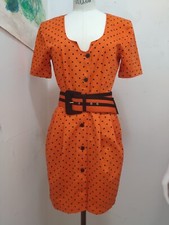 Genny Vintage 1980s Orange Polka Dot Belted Shirt Dress IT 38