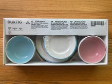  NEW IKEA DUKTIG CHILDREN'S DINNERWARE CERAMIC PLATES BOWL SET 12 DISHES vtg