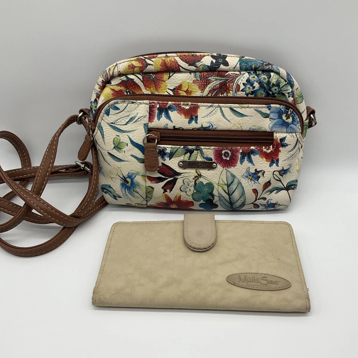 MultiSac Crossbody Purse And Wallet Shoulder Bag Floral Zipper Pockets