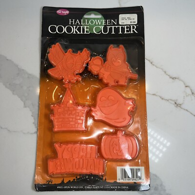 Sealed Vintage Trick or Treat Halloween Cookie Cutters Broom Ghost Fun World