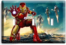 IRONMAN SUPERHERO LIGHT SWITCH OUTLET WALL PLATE COVER BOYS BEDROOM IRON MAN ART