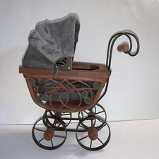 Baby Doll Carriage Buggy Pram Victorian Style Vintage Wicker Rattan Metal Wheels