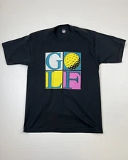 Vtg GOLF Graphic T-shirt Sz M Unisex Black Screen Stars Best Single Stitch USA
