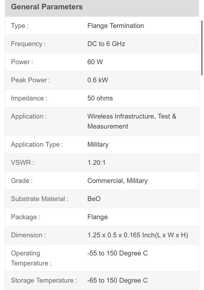 EMC Technology 32-1036 RF Termination Microwave Resistor 60 W 50ohm DC-6 GHz New - Image 3 of 4